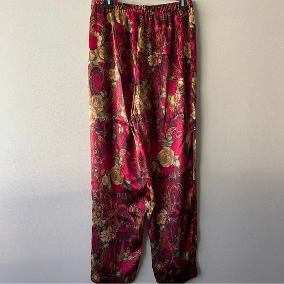 DELICATES Floral Paisley 70s Satin Loungewear Pajama Set Women's Size L - Picture 9 of 11